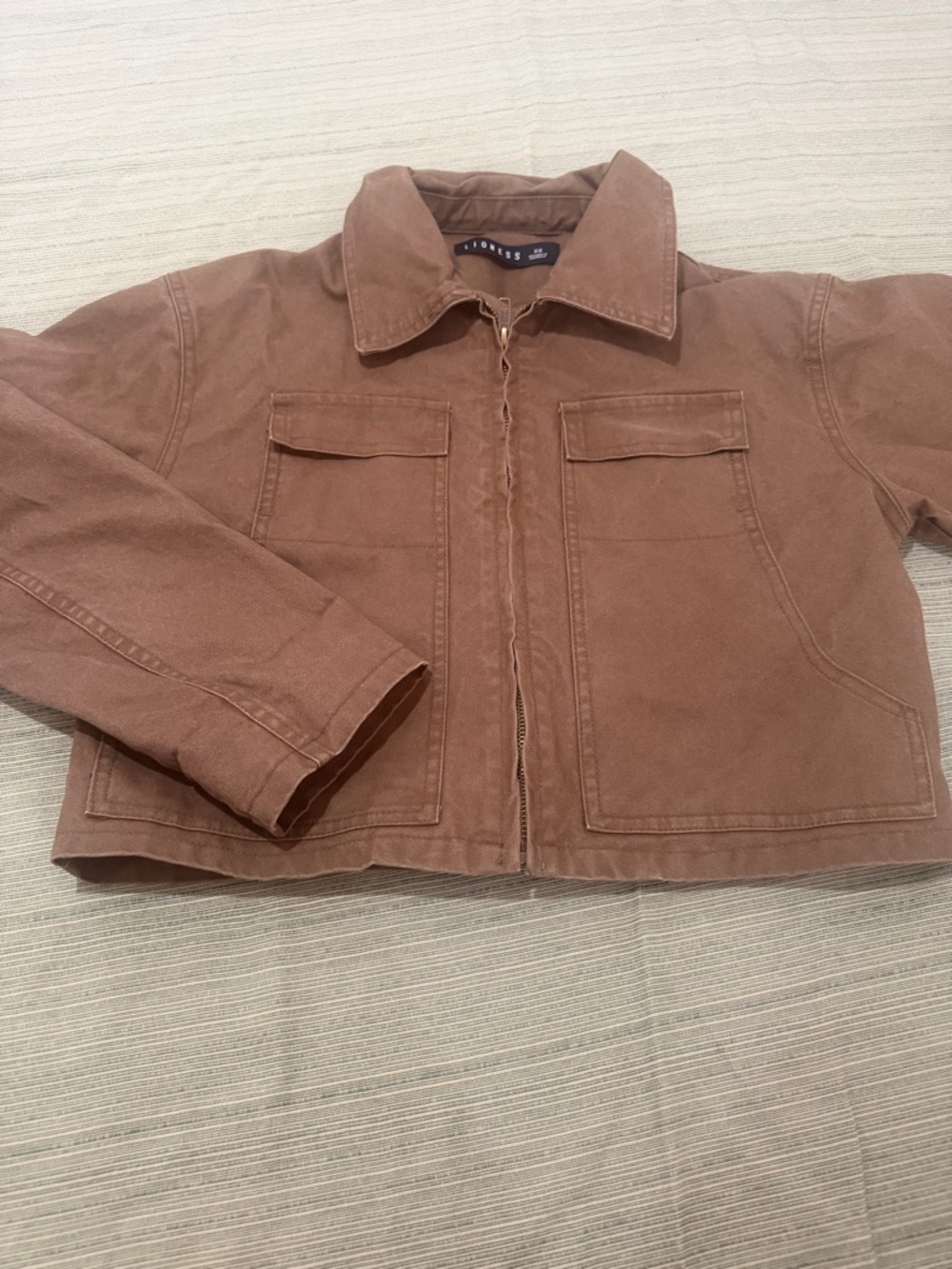 Lioness Brown Canvas Zip-Front Shirt Jacket